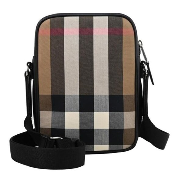Burberry 'Paddy' Check Messenger / Phone Bag  Taupe Brown 8084558 - Picture 1 of 13
